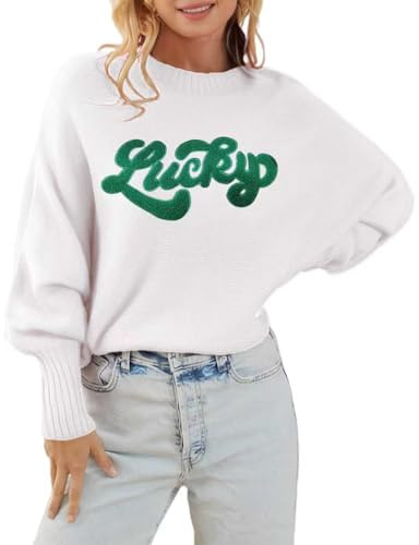 Scgirl Womens Merry Christmas Sweaters Long Batwing Sleeve Sweater Loose Fit Pullover Top Sweaters (S,26st White)