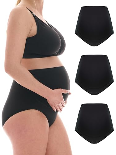 Herzmutter Mutande Premaman Cotone - Oeko Tex 100 - Gravidanza - Mutandine Premaman - Slip maternità - 5130 (S, Nero 3X)