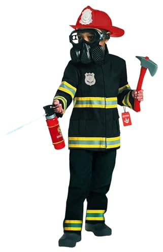 Morph Brandmansdräkt Pojkar, Svart Hjältekostym med Hjälm, Yxa och Brandsläckare, Halloween Utklädning Barn