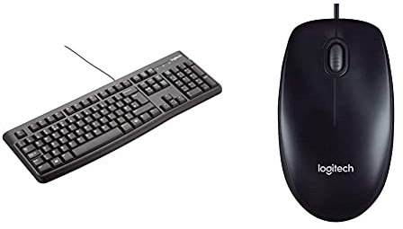Logitech K120 Wired Keyboard for Windows, USB Plug-and-Play, Full-Size, Spill Resistant, Curved Space Bar PC/Laptop, QWERTY UK Layout - Black & M90 Wired USB Mouse, 1000 DPI Optical Tracking - Black
