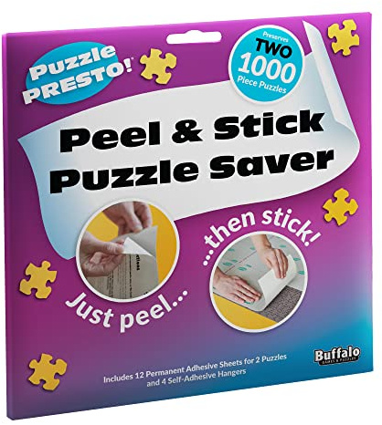 (2 Pack)Puzzle Presto! Peel & Stick Puzzle Saver: The Original and Still The Best Way to Preserve Your Finished Puzzle! 12 Adhesive Sheets and 4 Adhesive Hangars. Preserve Two1000 Piece Puzzles! Multi