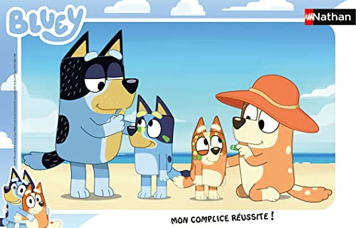Nathan Barnpussel - 15-delad ram - Bluey på stranden - flicka eller pojke från 3 år - pussel av hög kvalitet - tjock och slitstark kartong - Dagligen och familj - 86162
