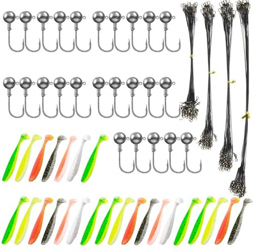Armastuse 25 Pezzi Teste Piombate Gancio Ami da Pesca per Esche Morbide sfere rotonde al piombo per pesci di gomma,25Esche da Pesca in Plastica Morbida per Bass