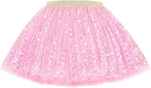 Hykiee Tüllrock Mädchen Kinder Rosa, Weiches Kleinkind Baby Prinzessin Tütü Rock, Funkelnden Pailletten Minirock 3 Geschichtet Rüsche Tanz Ballettrock Kleid für Geburtstag Party Kleidung 2-6 Jahre