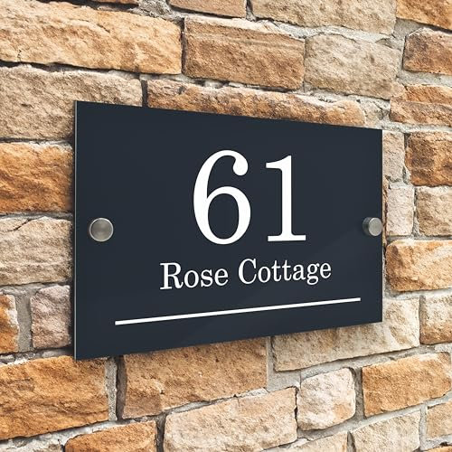 Badgemaster Modern Anthracite Grey House Number Sign Plaque Stainless Steel Standoffs 20cm x 13cm Bottom Horizontal Line