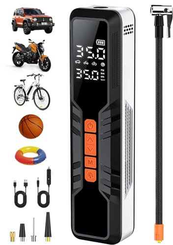 Kitire Reifenfüller Tragbarer Luftkompressor 10000 mAh, 4X schnelle elektrische Reifenpumpe, Luftpumpe für Autoreifen mit digitalem Druckmesser/LED-Licht/Powerbank Fahrrad Motorrad Ball Autozubehör