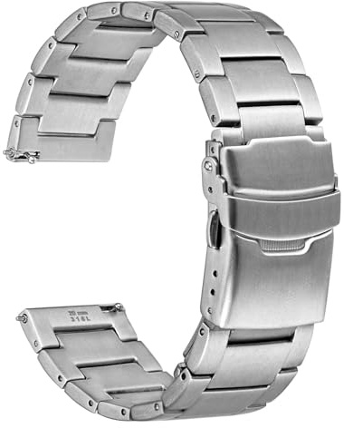 WOCCI 20mm Heavy-duty Metal Watch Strap for Men, 316 L Stainless Steel, Double Locking Deployant Clasp (Silver)