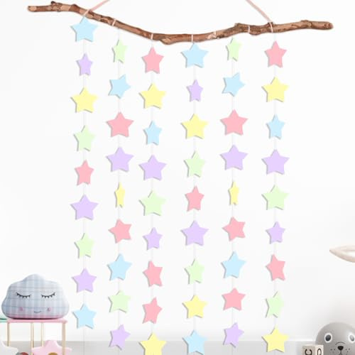 Containlol 5 Pcs Pastel Party Decorations Pastel Star Paper Garlands Rainbow Star Banners Hanging Streamers Macaron Twinkle Garlands Backdrop for Classroom Birthday Baby Shower Preppy Party Supplies