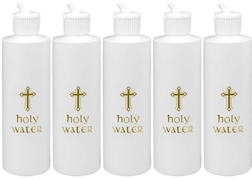 Botella de agua bendita Católica, botella de agua bendita 5pcs 250ml Católico cristiano Contaller de agua bendita con estampado cruzado PS botellas vacías multipropósito para iglesia, halloween, agua