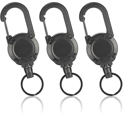 HENGBIRD 3 Pezzi Portachiavi Retrattile Clip a Bobina Portachiavi Allungabile Retrattile Bobina Badge con Moschettone Clip con Cavo Acciaio da 60cm per Ufficio Affari