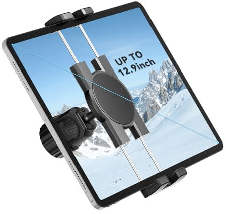 KDD Laufband Tablet Halterung, Verstellbar Fahrrad iPad Halterung & Tablet Ständer für Spin Bike, Drehbar Heimtrainer Lenkerhalter für Stativ Mic Stand für 12,9 Air Mini Galaxy Tabs iPhone(4.7-13”)