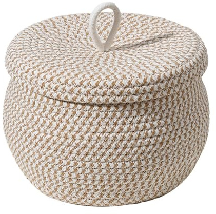 Cesta de almacenamiento de cuerda, cesta de almacenamiento con tapa, cesta decorativa, cesta con tapa de cuerda de algodón, caja organizadora de escritorio, contenedor de artículos diversos con tapa