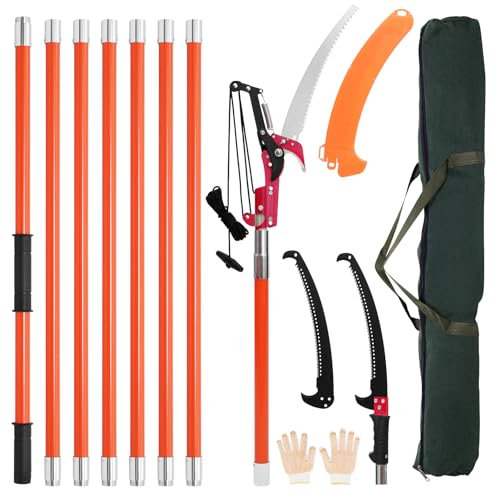 Manual Pole Saw, Pole Saws for Tree Trimming, 7.3-27 ft Extendable Tree Pruner, Sharp Steel Blade High Branches Trimming, Manual Branch Trimmer with Lightweight 8 Fiberglass Handles for Pruning