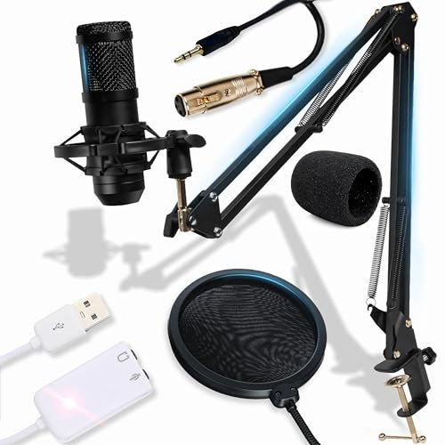 Retoo USB Mikrofon Nierenmikrofon Unidirektionales mit POP Filter Mikrofon mit Verstellbarer Griff Plug&Play Funktion Kopfhörereingang für Audiokünstler Podcaster und Musiker