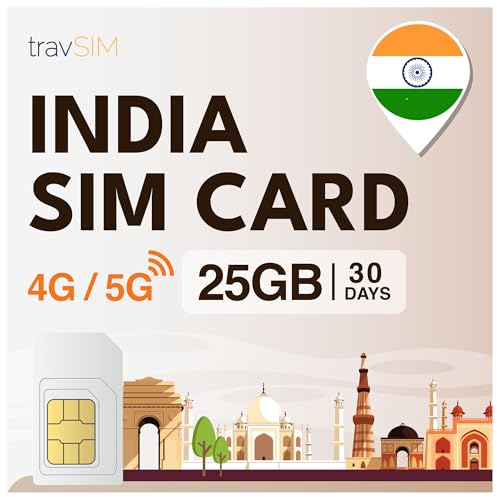 travSIM SIM-kort Indien | 25 GB mobildata | Gratis roaming i Sri Lanka och 15+ länder i Asien | Planen på detta SIM-kort för Indien är giltig i 30 dagar.