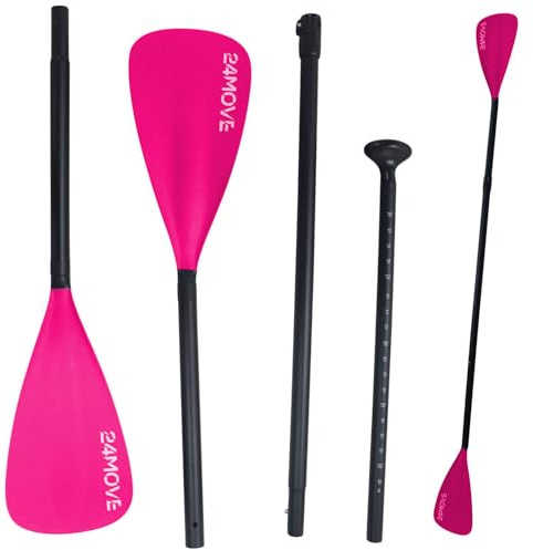 24MOVE® Paddel Doppelpaddel 2 in 1 Teleskoppaddel Stechpaddel für SUP Stand Up Board, Kajak, Leicht aus Aluminium 230cm, verstellbar, pink