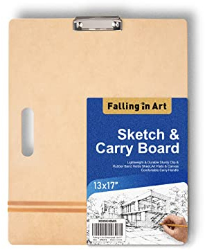 COOZEE 33x43cm Sketch Board, Drawing Tote Board for Artists with Sturdy Clip and Rubber Bands, Portable Art Clipboard for Classroom and Studio Drawing