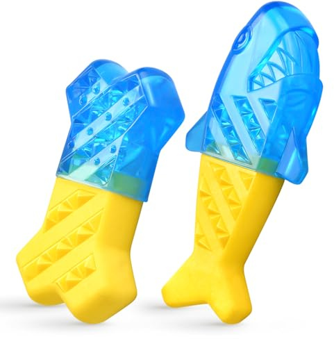 Pawaboo Giocattoli da Masticare per Cani, 2 Pacchetti di Giocattolis da Dentizione per Cuccioli Congelabili per il Raffreddamento Estivo, Giocattoli di Ghiaccio da Masticare per Cani, Giallo+Blu