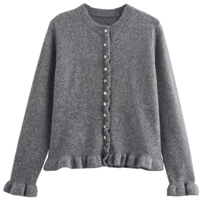Suéter de punto con botones para mujer, dobladillo con volantes, manga larga, suave, cómodo, cómodo, cómodo, cómodo, cómodo, para descansar, a la moda, casual, para mujer