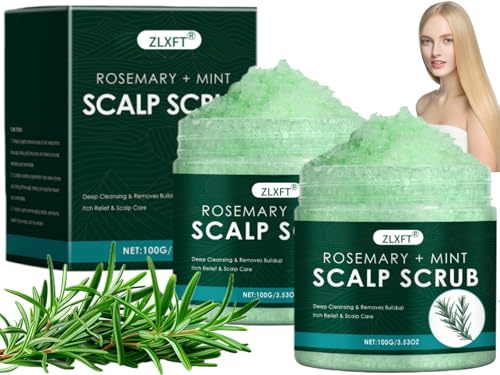 Exfoliante para Cuero Cabelludo,2pcs Exfoliante de Cuero Cabelludo con Romero Y Menta,Exfoliador de Cueros Cabellud con Romer,Champú Exfoliantes para Cueros Cabellud de Romero