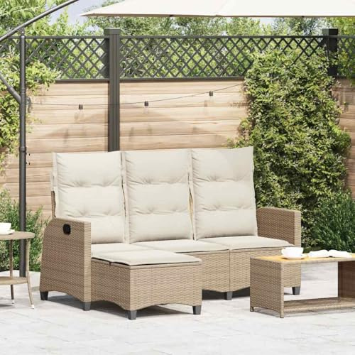 Frdhee Muebles de jardín para salón de esquina, sofá de jardín con función reclinable, cojín en forma de L, ratán de polirratán, para interior y exterior