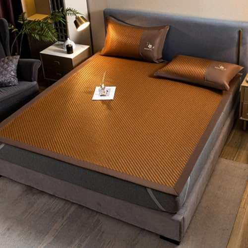 OAKVYNE Stuoie Di Sonno Di Estate In Rattan,Tappetino Estivo Rinfrescante In Bambù,Pieghevole Stuoia Per Letto Di Bambù,Traspirante Liscio Biancheria Da Letto(Brown,200 x 200 cm/78.7 x 78.7 in)