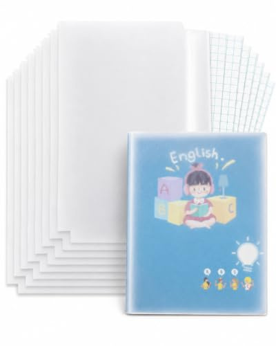 LEPJOS 10 Stück Buchschutzfolie selbstklebend transparent Buchfolie Schulbücher, reißfester Schutz vor Eselsohren & Schmutz im Schulranzen, wasserdichter Dokumentenschutz