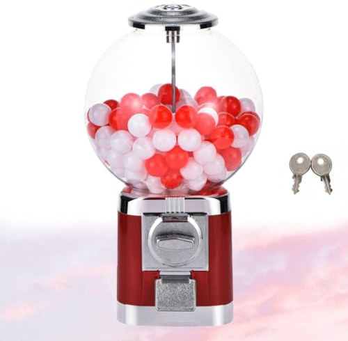 Kapselautomat Med 100 Tomma 32 Mm Kapslar | Legering och PC-byggd, myntfri drift, 43 cm hög, låsbar topp, 2 nycklar ingår(Red)