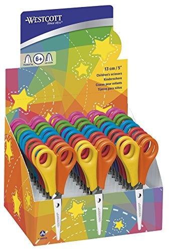 Westcott Kinderschere 30 Stück in Displaybox | Schere mit integrierter 5 cm Skala | Schulschere & Bastelschere 13 cm (5) ideal für Kinderhände | Hochwertige Edelstahlklinge | E-2151S