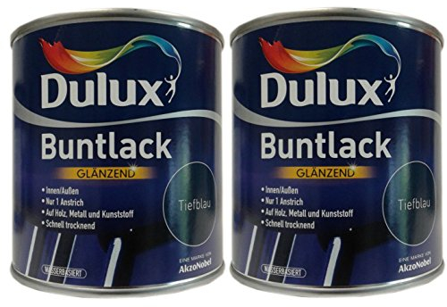 2 x 500 ml Dulux Buntlack Glänzend innen/außen 1 L Farbwahl, Farbe:Tiefblau