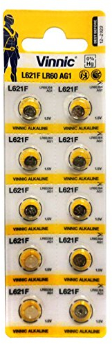 Vinnic 10 x Premium Button Cell Alkaline Batteries AG1, 164, 364, SR621, LR621, watch batteries