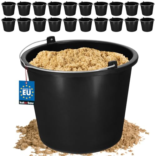 KOTARBAU Set med 20 styck bygghinkar 5 l av plast, rengöringshinkar, murbrukshink cementhink vattenhink trädgårdshink plasthink svart