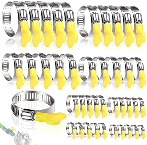 XSHAO 40 Pièces Collier Serrage Inox, 8-44mm Réglable Collier Durite avec ÉcrouPapillon Jaune pour Tuyau de Piscine Tuyau à Gaz Tuyau D'arrosage Robinet Machines à Laver etc (8 tailles)