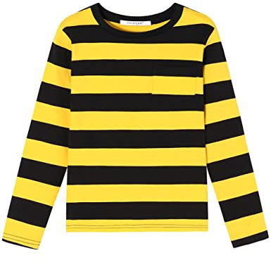 Camisetas de manga larga de algodón con rayas para niños y niñas, camisetas para niños de 4T, 5, 6, 7, 8, 9, 10, 11, 12, camiseta de cuello redondo, Amarillo y negro., 3 años