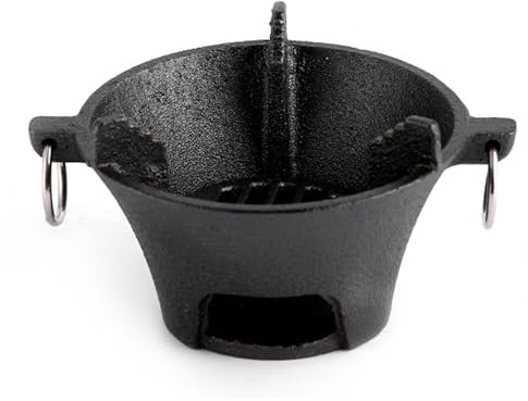 Cast Iron Fire Pit,Fireplace,One-piece moulding + wooden tray,with double ear puller for barbecues,outdoor cooking utensils and patio heating, 16 cm/20 cm/23 cm/25 cm/28 cm (Diameter 16CM)