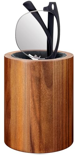 Linkidea Eyeglasses Desk Holder Stand, Wood Reading Glasses Holder for Nightstand Plush Lined, Glasses Storage Compatible with Muse Eloquence Decode Ottoto Ellsworth Weston Commander (Brown)