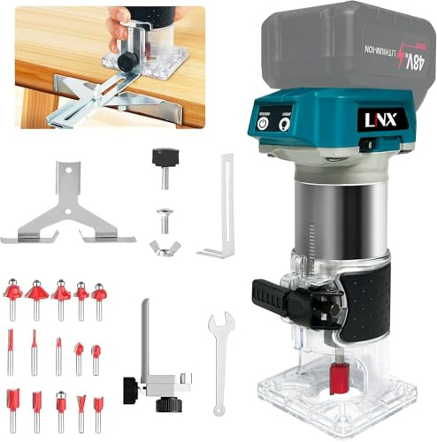 Cordless Wood Router for Makita 18V Battery (Not Included Battery), 6 Variable Speeds Palm Router for Woodworking, 800W 30000R/MIN Brushless Motor Trim Router with 15pcs 1/4 Router Bit Set