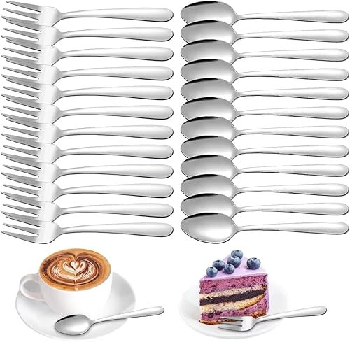 Tutamaz Juego de 24 tenedores pequeños y cucharillas, cucharillas de café y tenedores para tartas, cucharas y tenedores pequeños, cucharas de café y tenedores para tartas, para bodas, cumpleaños