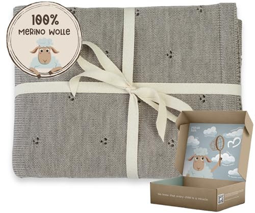 MIRARI Kids Babydecke 100% Merino Wolle I Baby Erstausstattung Neugeborene I Babydecke Winter 75 x 100 cm I Einschlagdecke babyschale Winter I Merino Decke I Wolldecke mit Geschenkbox