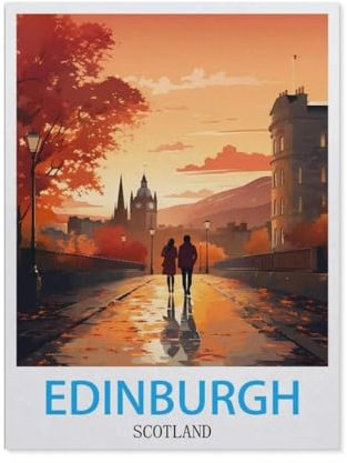 Jigsaw Puzzle 1000 Piece，Edinburgh Scotland Vintage Travel Poster，Classic Puzzle DIY Kit Wood Toy Unique Gift Home Decor（75x50cm）-CH15