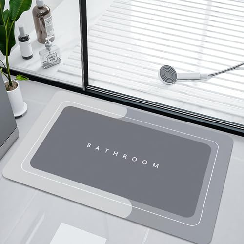 Beojonvy Alfombra de Baño Antideslizante, Súper Absorbente Alfombras Ducha, Alfombra-Diatomita-Baño, Alfombrilla baño Antideslizantepara Bañera, Ducha y Cuarto de Baños, Gris 40X60cm