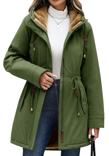 CMTOP Chaqueta Mujer Invierno Cálido Forro Polar Parka Elegante Casual Abrigo Gruesa Impermeable Cortaviento Hoodie Slim Fit Outwear con Capucha y Bolsillos