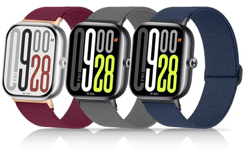 chinbersky 3 stycken elastiska nylonarmband kompatibla med Xiaomi Smart Band 9 Pro/8 Pro-armband, tyg justerbart stretchigt sportloop, ersättningsarmband för Xiaomi Redmi Watch 5/Watch 4, män, kvinnor