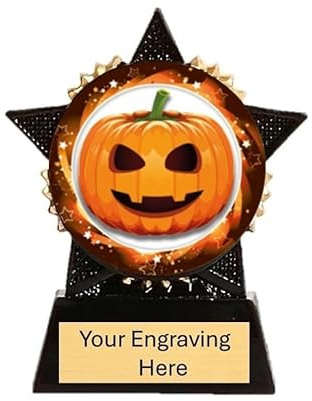 Halloween Pumpkin Mini Star Black & Gold Resin Halloween Trophy Award 90mm Halloween Trick or Treat Free Engraving-TS90BK-JJ