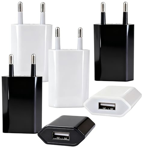 6 Piezas Cargador USB 5V 1A, Universal Enchufe Carregador Telemovel Ultrafino, Mini Cabezal Cargador Pared, USB Adaptador para iPhone 8 7 6 Samsung S22 S21 S20 S10 S6 S7 S8 S9 Huawei Xiaomi LG