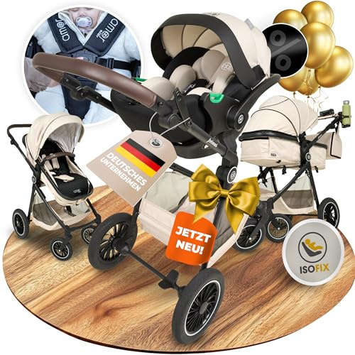 Kinderwagen 3 in 1 [Babywagen & Autositz] mit Babyschale Fahrgestell Kombi als Set | Stroller Baby | Isofix Station & 5-Punkt Sicherheitsgurt Kinderwagen Buggy Reisebuggy Buggys | Babywagen