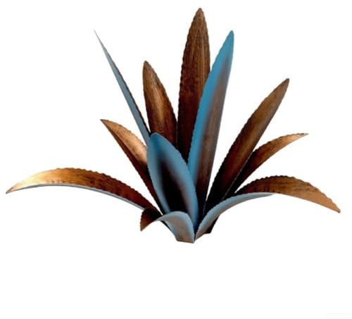 Konstfull agave-skulptur i metall iögonfallande tillägg till utomhusutrymmen (blå med H-stolpe)