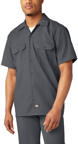 Dickies Men's Short-Sleeve Work Shirt Button, Charcoal V1, XXXXXL Big