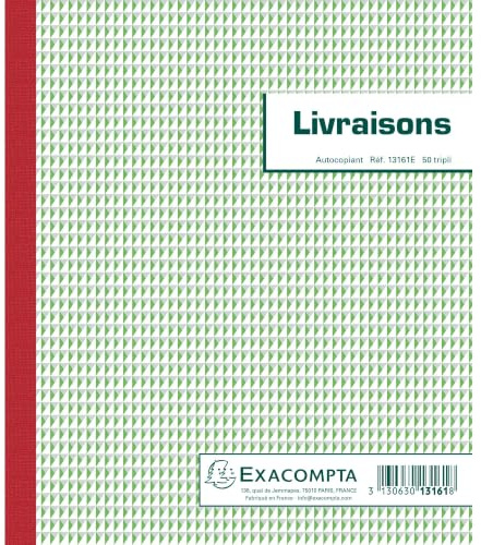Exacompta - Réf. 13161AE - 1 Manifold LIVRAISONS - 50 feuillets numérotés et autocopiants - triplicatas (1 original + 2 copies) - format 210 x 180 mm - fabriqué en France