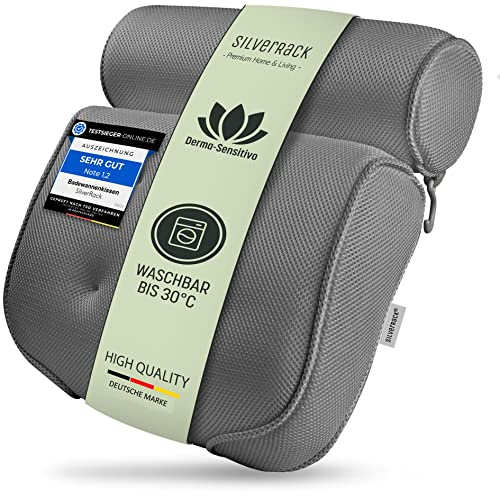 SilverRack Coussin de Baignoire MOYENNEMENT Doux [Gris 3D] - Coussin de Nuque pour Baignoire avec ventouses comme Accessoire de Baignoire - Coussin pour Baignoire - Coussin de Bain Ergonomique